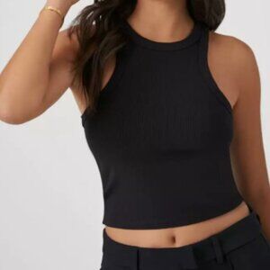 Free People movement black ridded crossover back cropped tank top XS/S